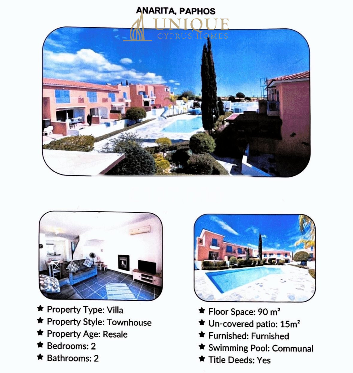 Paphos Anarita 2Bdr Town House For Sale UQH3796